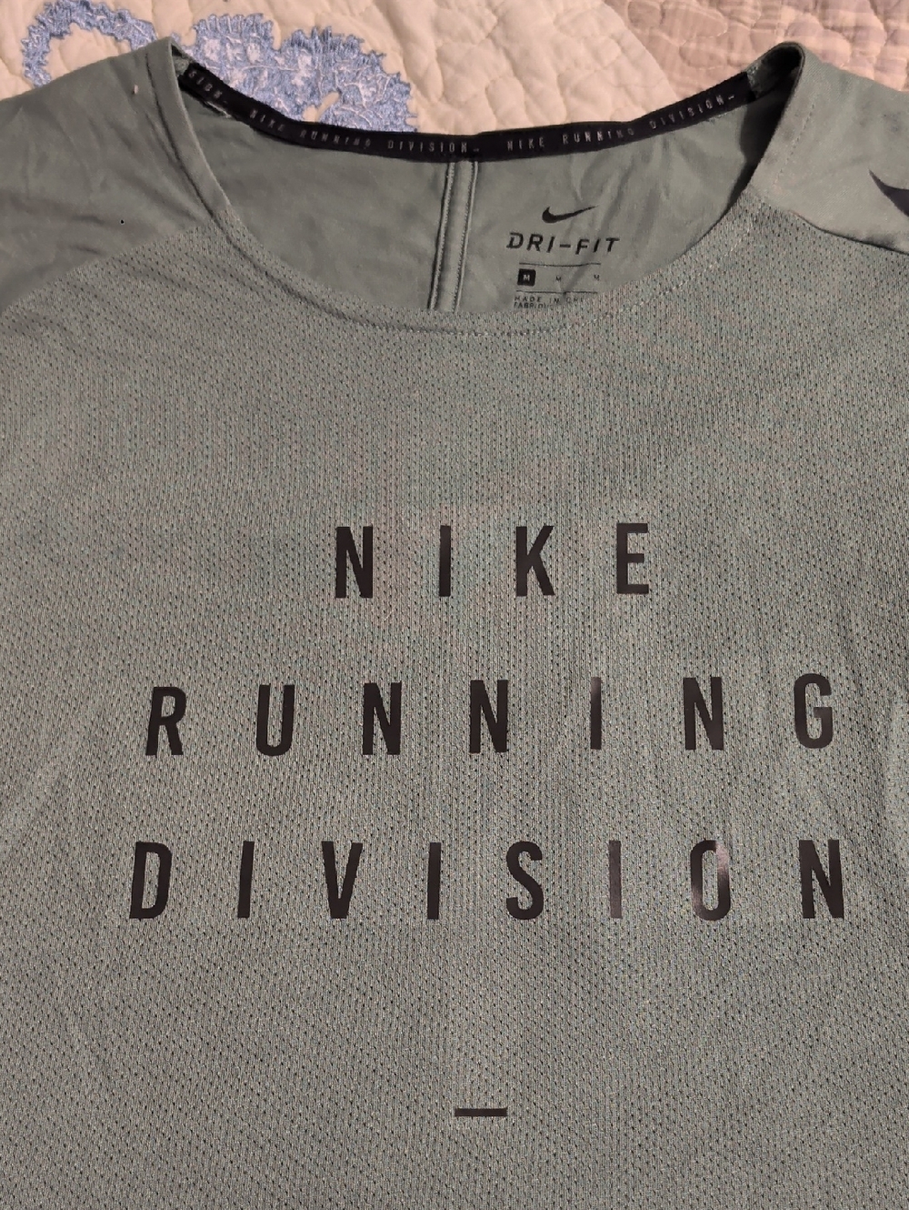 Nike Men’s Dri-FIT Mint Green Running Tee with Black Lettering